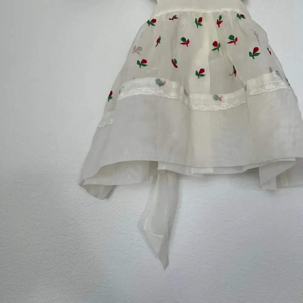 Vintage A BayBee Off White Red Cherry Frock Airy Cottagecore Fairy-tale Chic